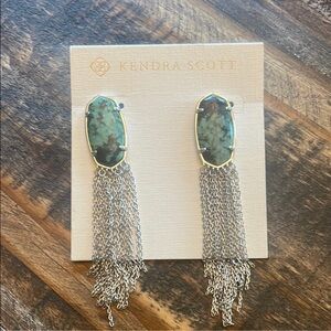 Kendra Scott Deanna Green and Silver Statement Earrings